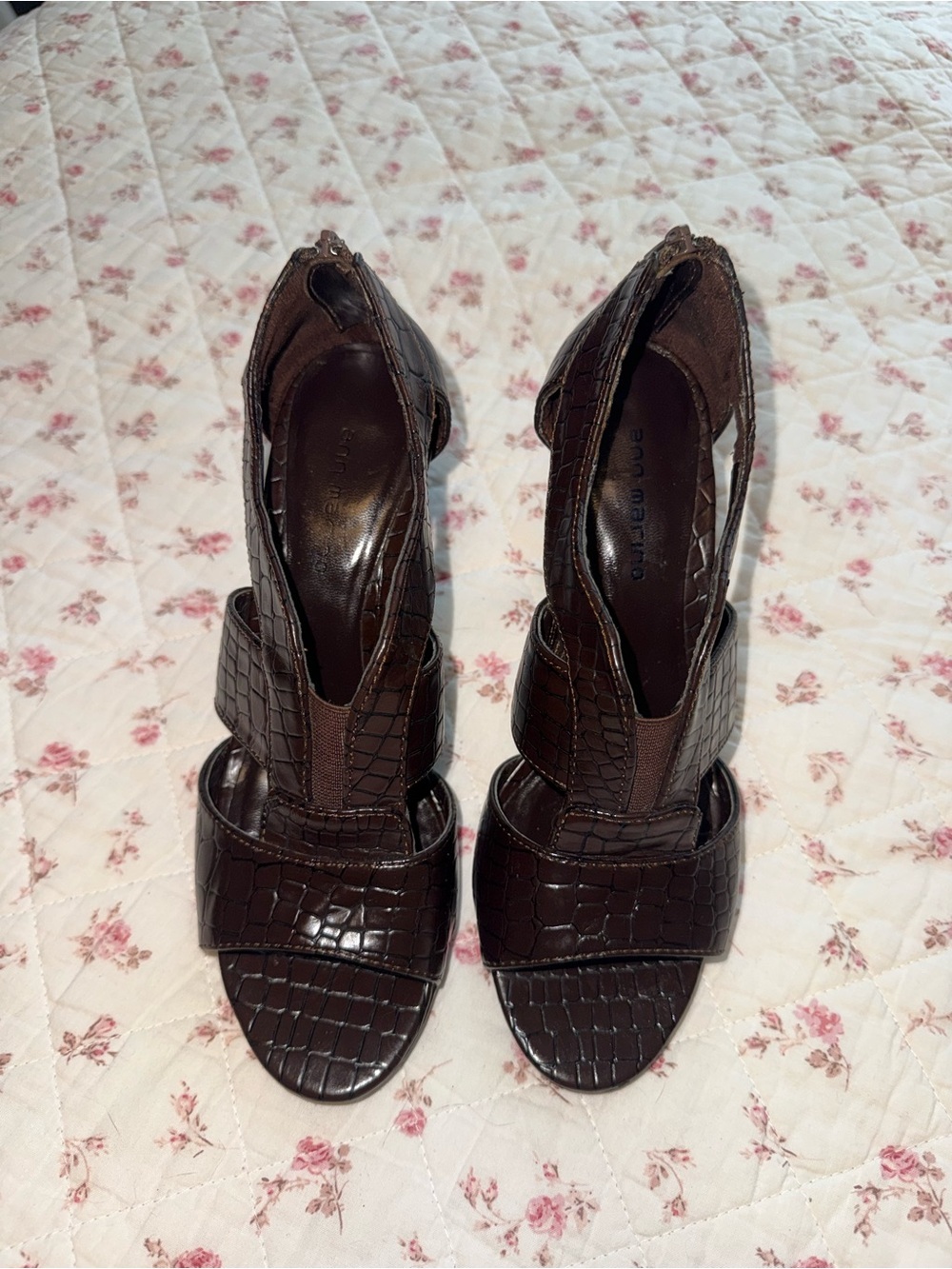 Vintage Ann Marino Women’s Brown Croc-Embossed Open-Toe Heels